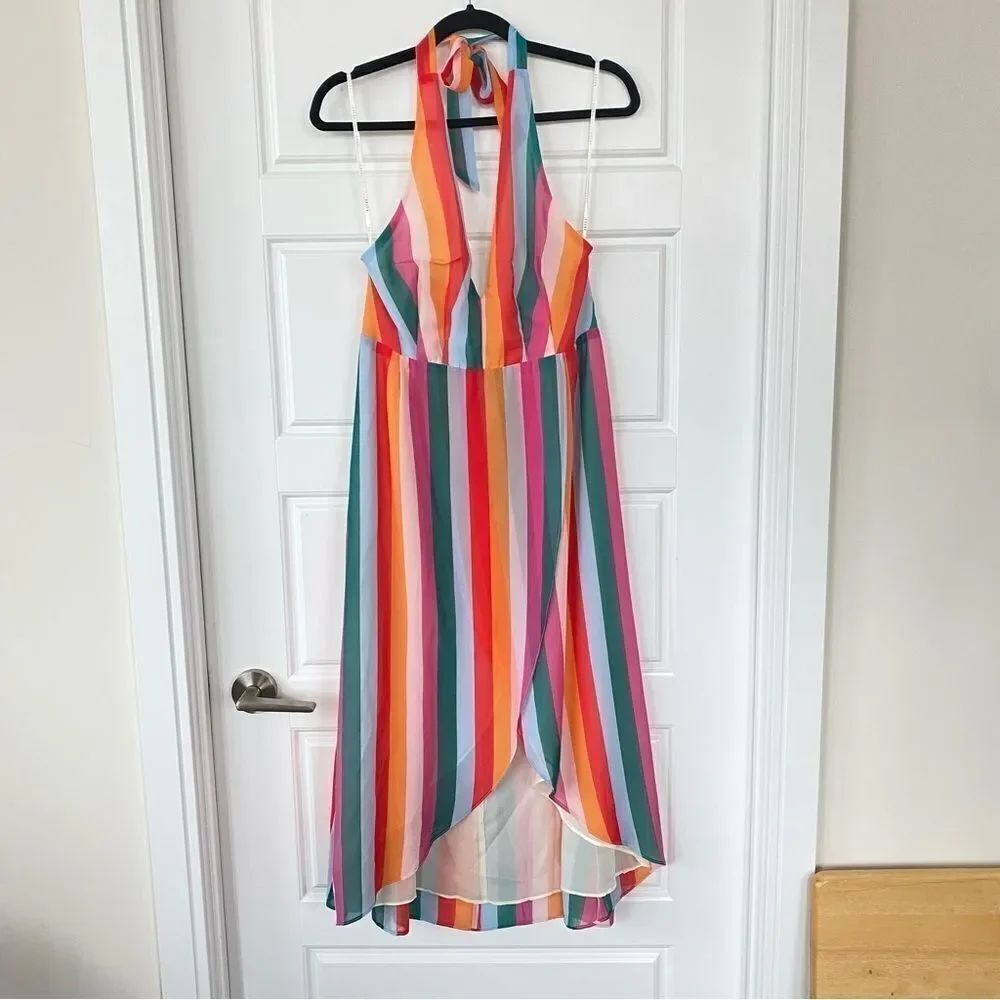 ESSUE | Rainbow Striped Halter Dress